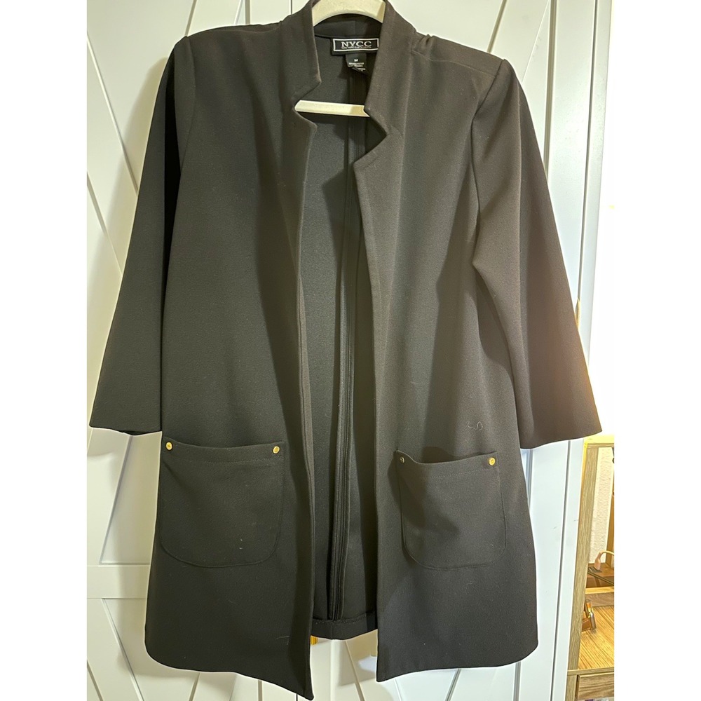 NYCC New York Clothing Co. Black Open Front Mid-Length Jacket Pockets M